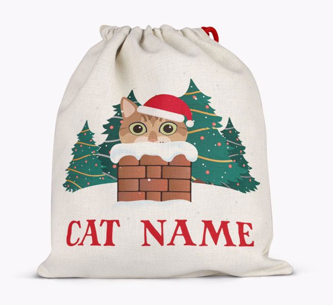 Peeking Cat with Santa Hat: Personalised {breedCommonName} Santa Sack 